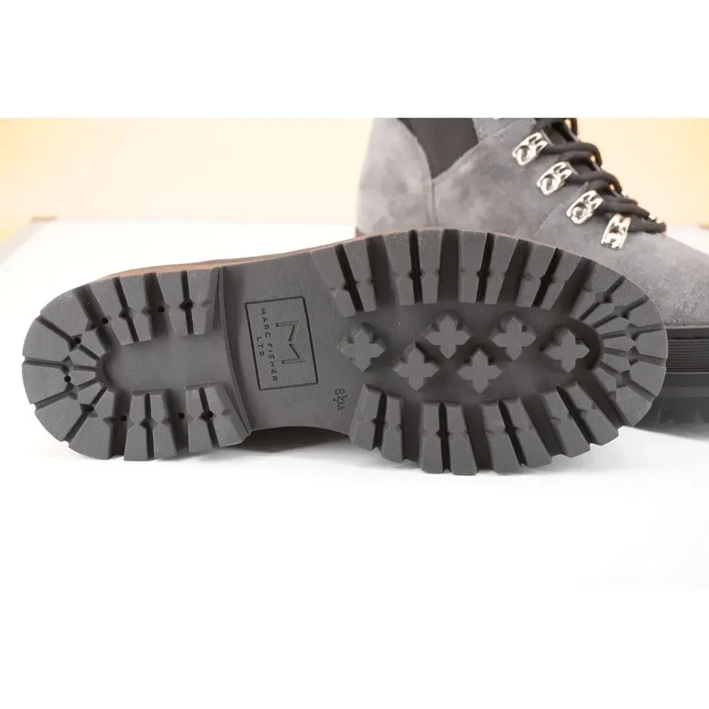 Marc Fisher Plune Lace-Up Lug Sole Bootiet SZ 8.5 biker Lugg Grey Suede $250
